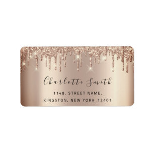 Etiqueta Boda Bridal RSVP Dris Rosa Purpurina de oro Sparkl