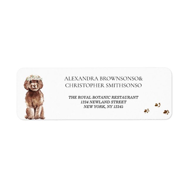Etiqueta Boda Brown Cavapoo Dog Home de Weds (Frente)