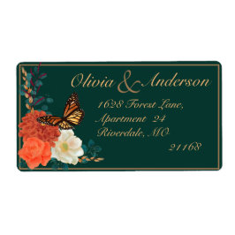 Etiqueta Boda Caída Moda Moral Floral Verde Oscura