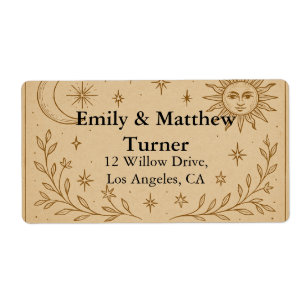Etiqueta Boda celestial Diseño de Sol y Luna