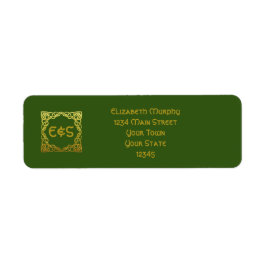 Etiqueta Boda Celta Green Faux Gold Return Address