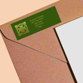 Etiqueta Boda Celta Green Faux Gold Return Address