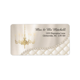 Etiqueta Boda Chandelier Iluminando Marfil Pearls Satin