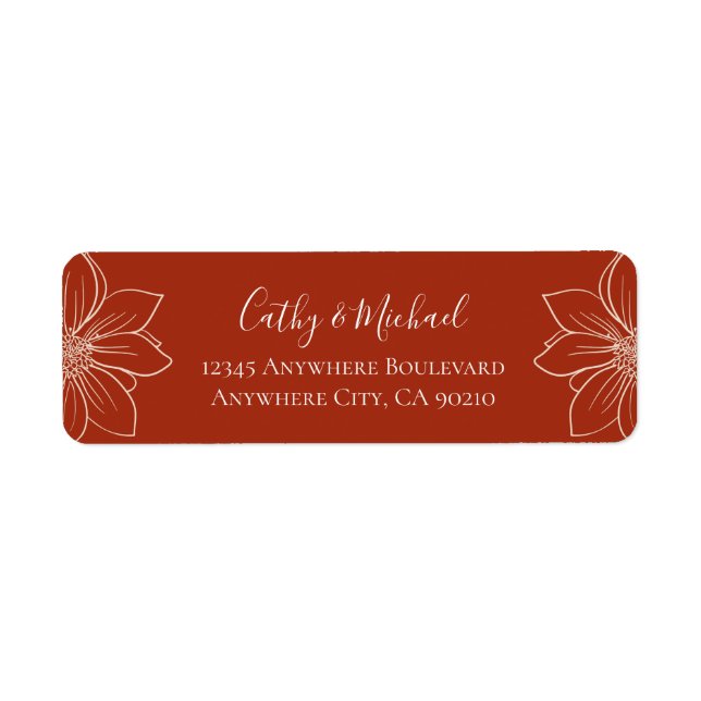Etiqueta Boda china floral moderna roja boho (Frente)