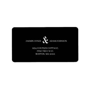 Etiqueta Boda con Monograma Editorial Negro Moderno