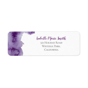 Etiqueta Boda con Salpicaduras de Pintura Acuarela Violeta