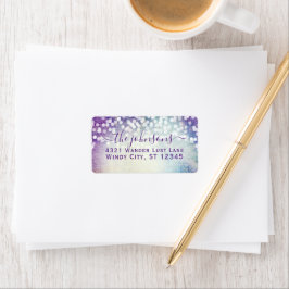 Etiqueta Boda Confetti Purple Aqua Blue Stars