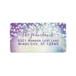 Etiqueta Boda Confetti Purple Aqua Blue Stars