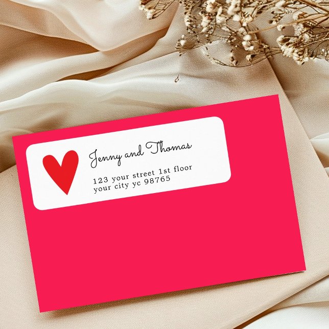 Etiqueta Boda Corazón Rojo Blanco Simple Elegante (Subido por el creador)
