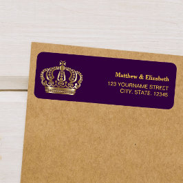 Etiqueta Boda Corona de Oro Púrpura Real