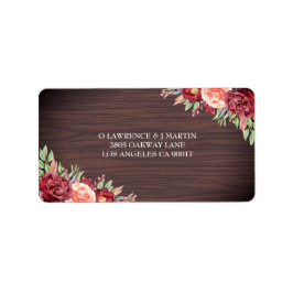 Etiqueta Boda de acuarela floral de Borgoña Rústica