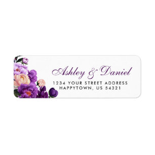 Etiqueta Boda de acuarela floral púrpura ultra violeta P