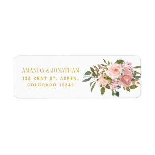 Etiqueta Boda de acuarela floral Rosa y Oro