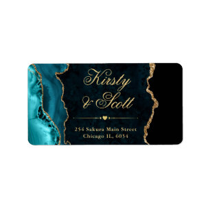 Etiqueta Boda de Ágata con Brillo Falso Teal y Dorado