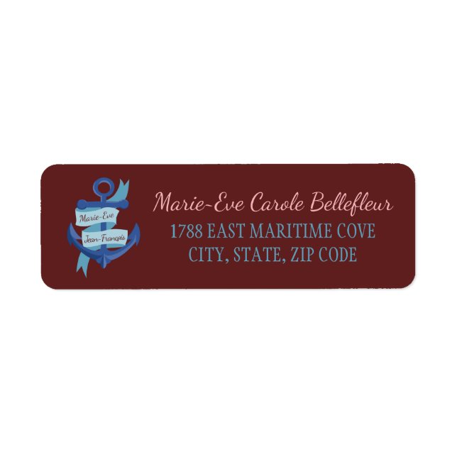 Etiqueta Boda de ancla azul Bonito (Frente)