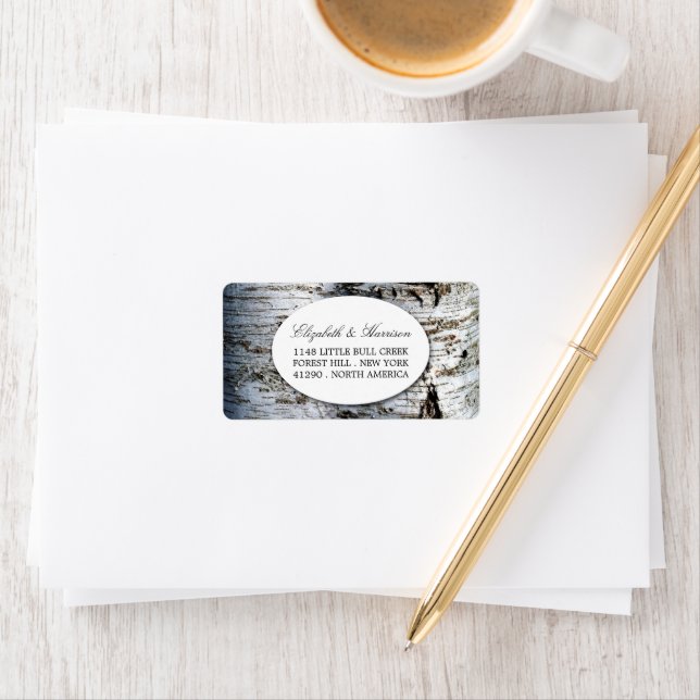 Etiqueta Boda de árbol de birch rústico del país (In situ)