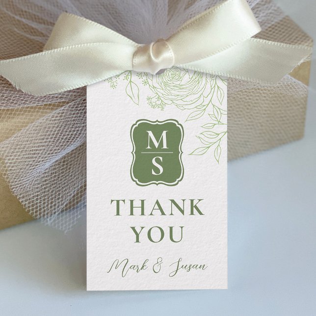 Etiqueta Boda de arte de línea Ranunculus (verde) (Subido por el creador)