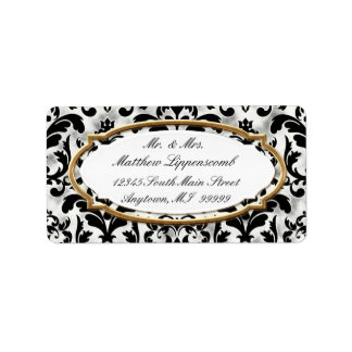Etiqueta Boda de aspecto de dorado de Damask con problemas