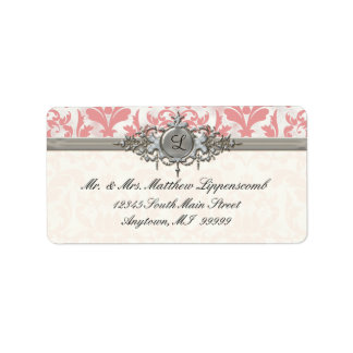 Etiqueta Boda de aspecto de laminado plateado de Damasco co