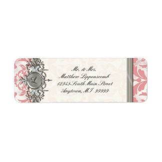 Etiqueta Boda de aspecto de laminado plateado de Damasco co