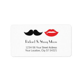 Etiqueta Boda de bigote y labios rojos, negros y blancos