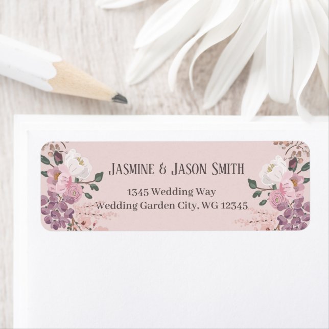 Etiqueta Boda de Bouquet floral de primavera rosa (In situ)