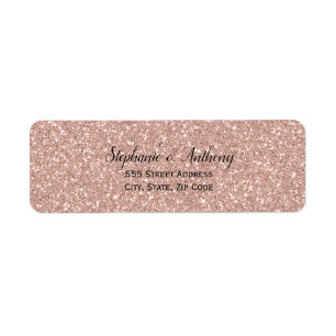 Etiqueta Boda de Brillo de Rosa Dorada Falsa