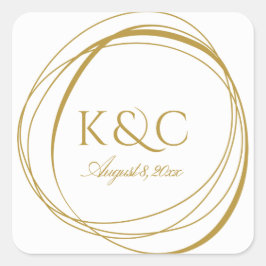 Etiqueta Boda de círculos dibujados a mano | Oro