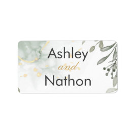 Etiqueta Boda de color verde y dorado de eucalipto