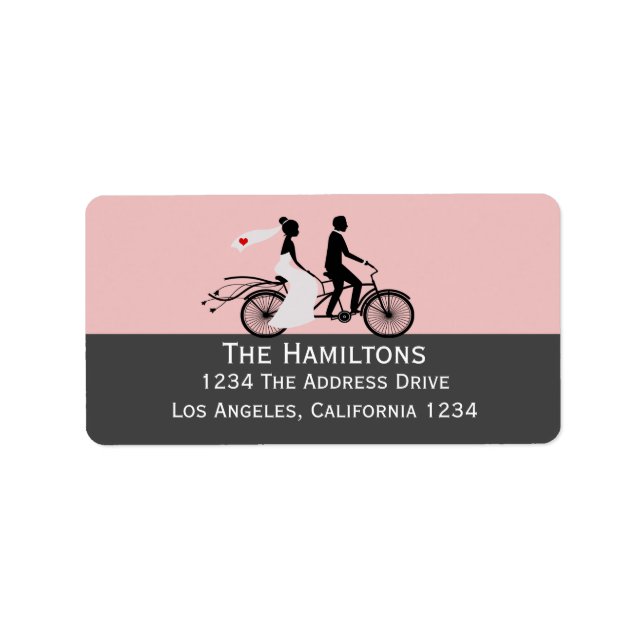 Etiqueta Boda De Cute Tandem Bike Bride Y Groom (Frente)