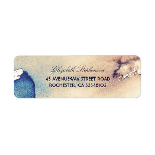 Etiqueta Boda de destino de Vintage Watercolour Beach