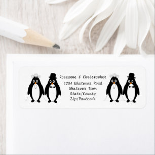Etiqueta Boda de diseño de pingüino