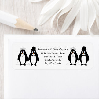Etiqueta Boda de diseño de pingüino