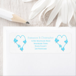 Etiqueta Boda de diseño del corazón de mariposa de color az
