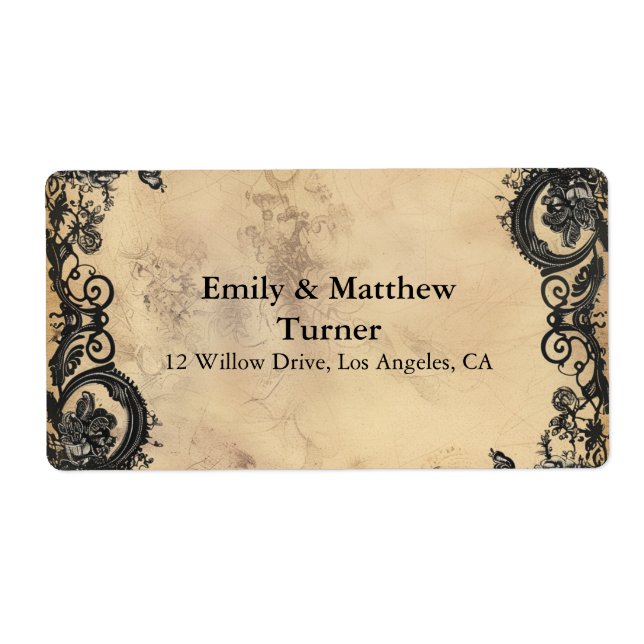 Etiqueta Boda de Elegancia Gótica de Victoria (Frente)