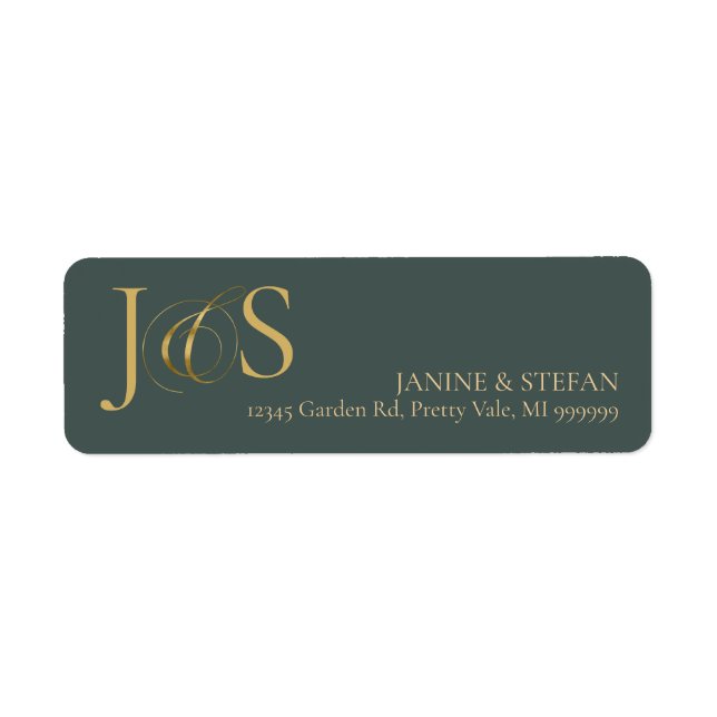 Etiqueta Boda de elegancia simple Iniciales Green ID1022 (Frente)