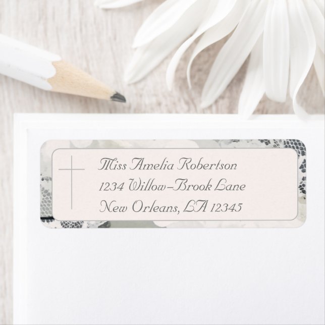 Etiqueta Boda de encaje rosa champagne (In situ)