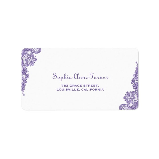 Etiqueta Boda de encaje ultravioleta moderno (Frente)