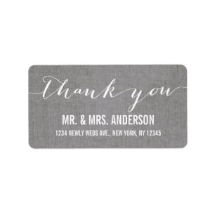 Etiqueta Boda de escritura a mano Gracias Gray Linen
