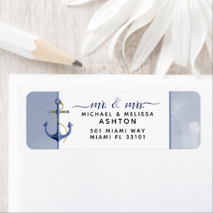 Etiqueta boda de eventos de color azul turbio y náutico