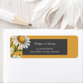 Etiqueta boda de flor Margaret de color blanco negro onix