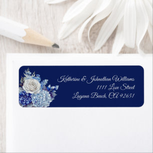 Etiqueta Boda de flores azul acuarela -