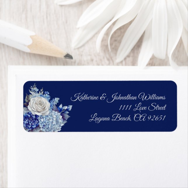 Etiqueta Boda de flores azul acuarela - (In situ)