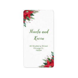 Etiqueta Boda de flores de la poinsettia roja de los navida