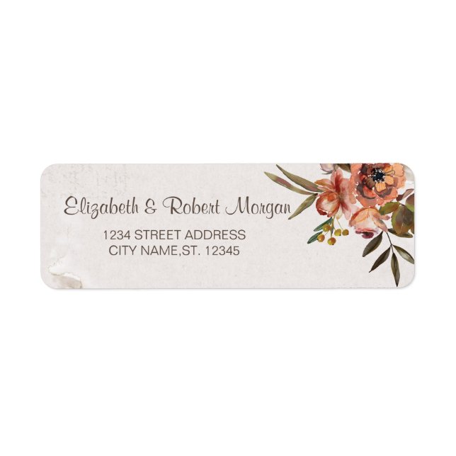 Etiqueta Boda de Flores de Otoño con Acuarela (Frente)