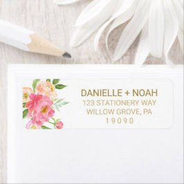 Etiqueta Boda de Flores de Peones Rosa y Rosa