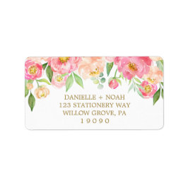 Etiqueta Boda de Flores de Peones Rosa y Rosa