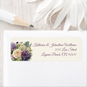 Etiqueta Boda de flores púrpura acuarela -