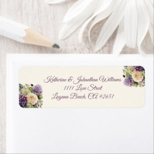 Etiqueta Boda de flores púrpura acuarela -