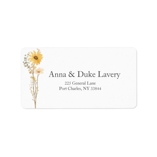 Etiqueta Boda de flores silvestres amarillas (Frente)